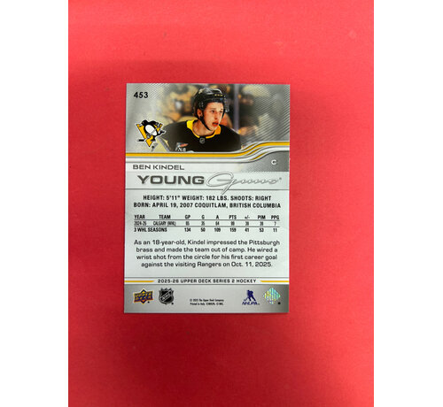 UPPER DECK 2025-26 UPPER DECK SERIES 2 BEN KINDEL YOUNG GUNS