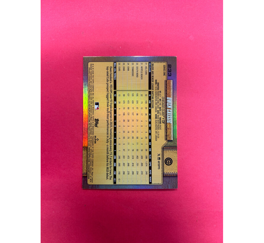 2026 TOPPS BASEBALL SERIES 1 OWEN CAISSIE GOLDEN MIRROR ROOKIE SP