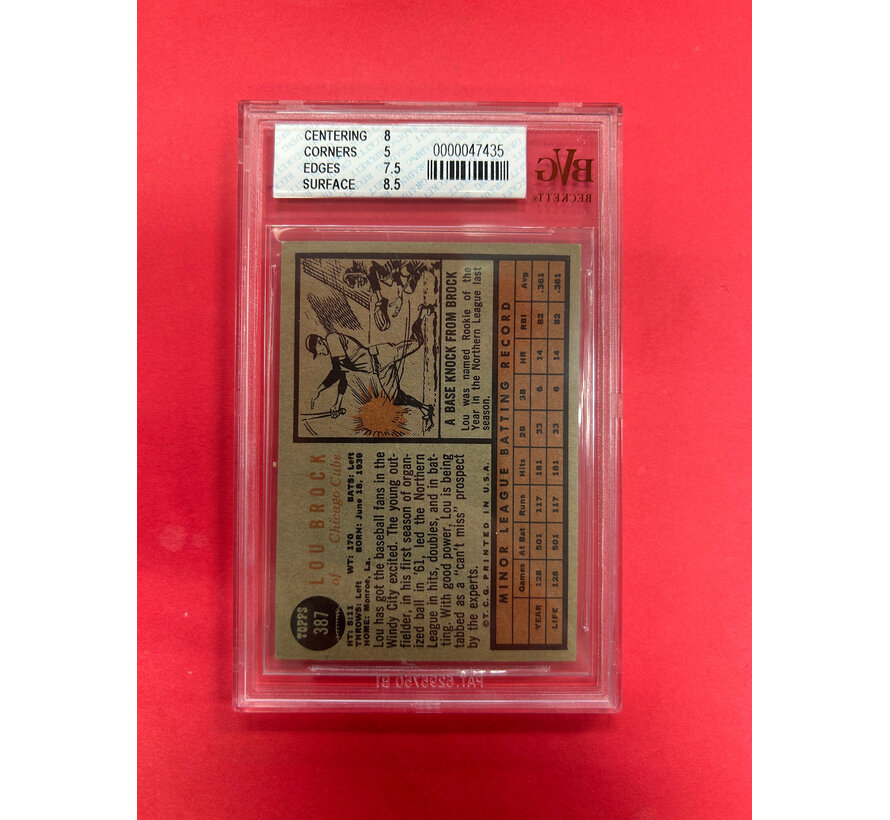1962 TOPPS LOU BROCK ROOKIE BECKETT GRADED 5.5