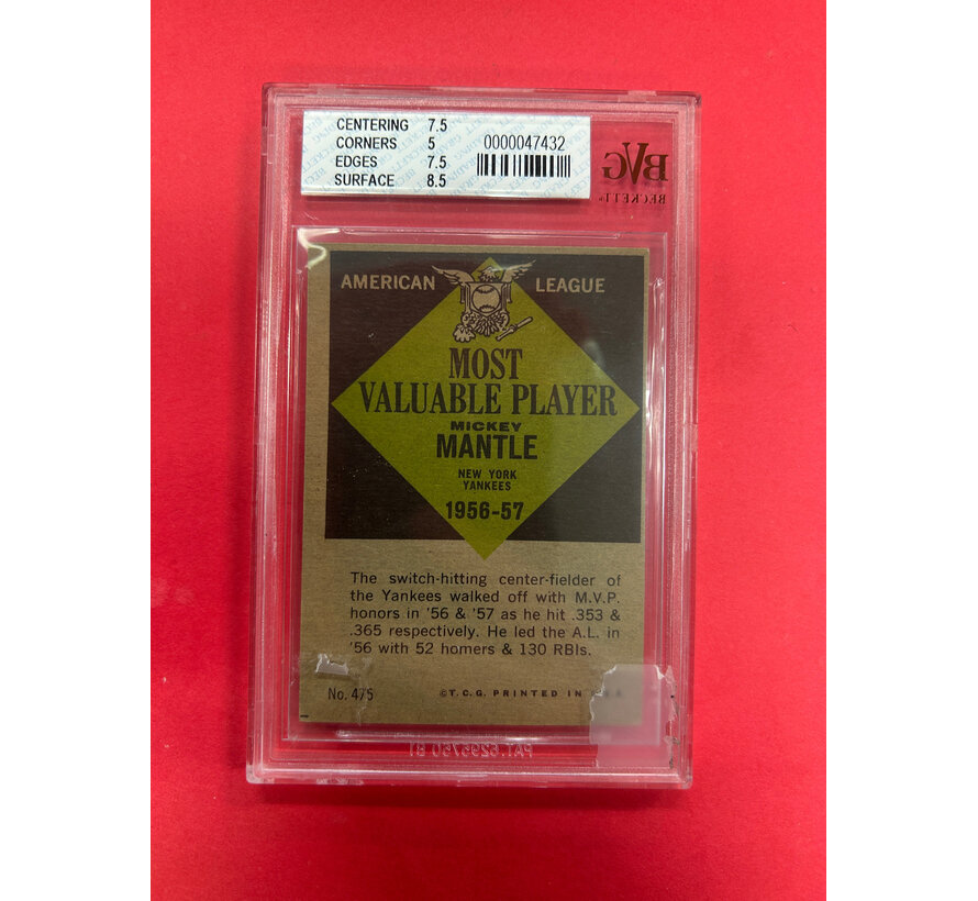1961 TOPPS MICKEY MANTLE ALL STAR BECKETT GRADED 5.5