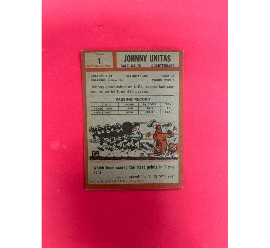 1962 TOPPS JOHNNY UNITAS #1