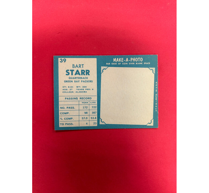 1961 TOPPS BART STARR #39 EX-NM