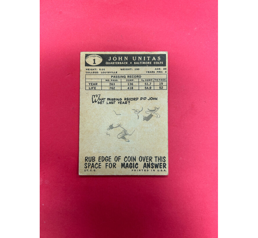 1959 TOPPS JOHNNY UNITAS #1 CREASED