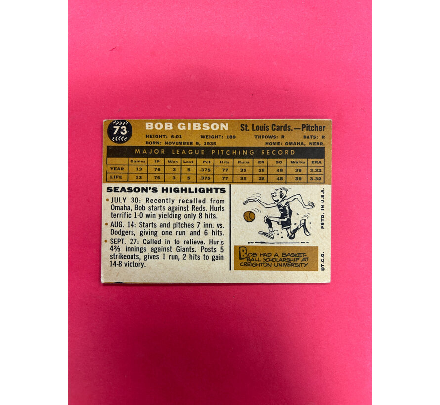 1960 TOPPS BOB GIBSON #73  EX-NM