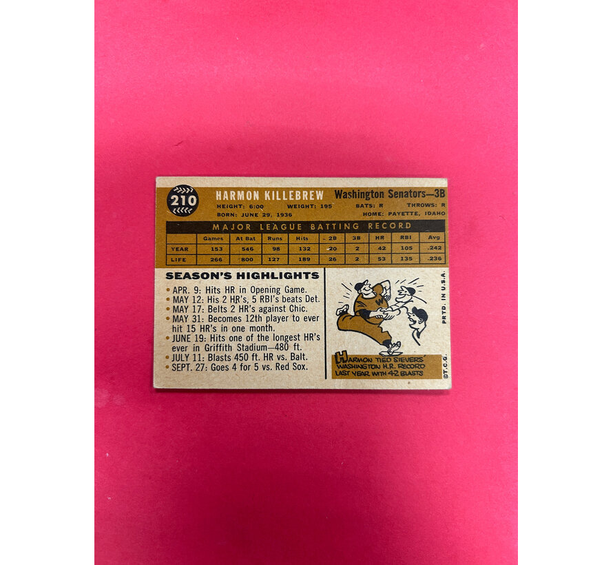 1960 TOPPS HARMON KILLEBREW  #210 EX-NM