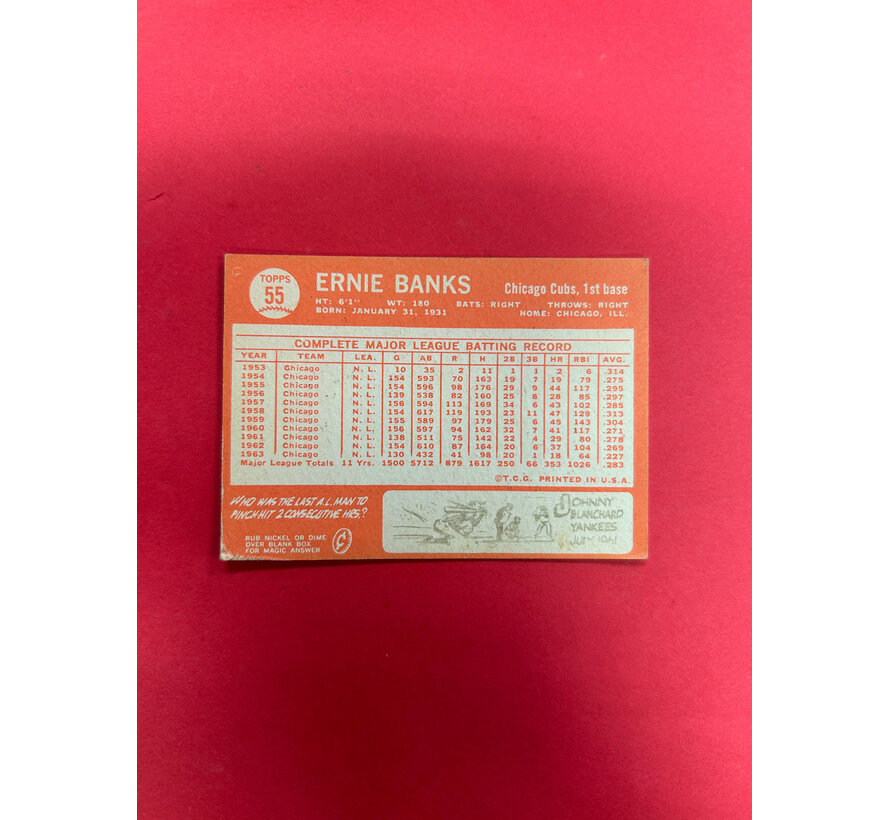 1964 TOPPS ERNIE BANKS #55 EX-NM