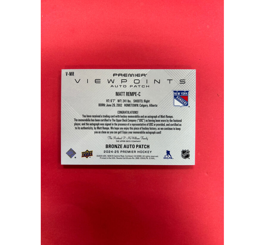 2024-25 UPPER DECK PREMIER MATT REMPE VIEWPOINTS PATCH AUTO /99