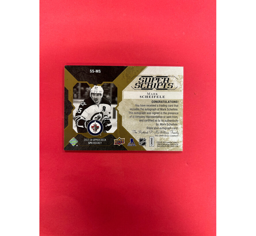 2017-18 UPPER DECK SPX MARK SCHIEFELE SUPER SCRIPTS AUTO