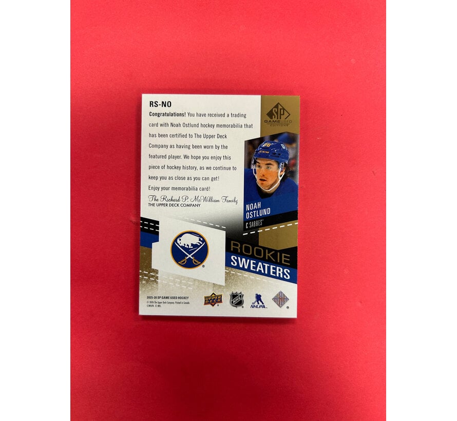 2025-26 SP GAME USED NOAH OSTLUND ROOKIE SWEATERS PATCH /49