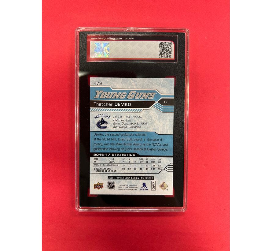 2016-17 UPPER DECK THATCHER DEMKO YOUNG GUNS KSA GRADED 10