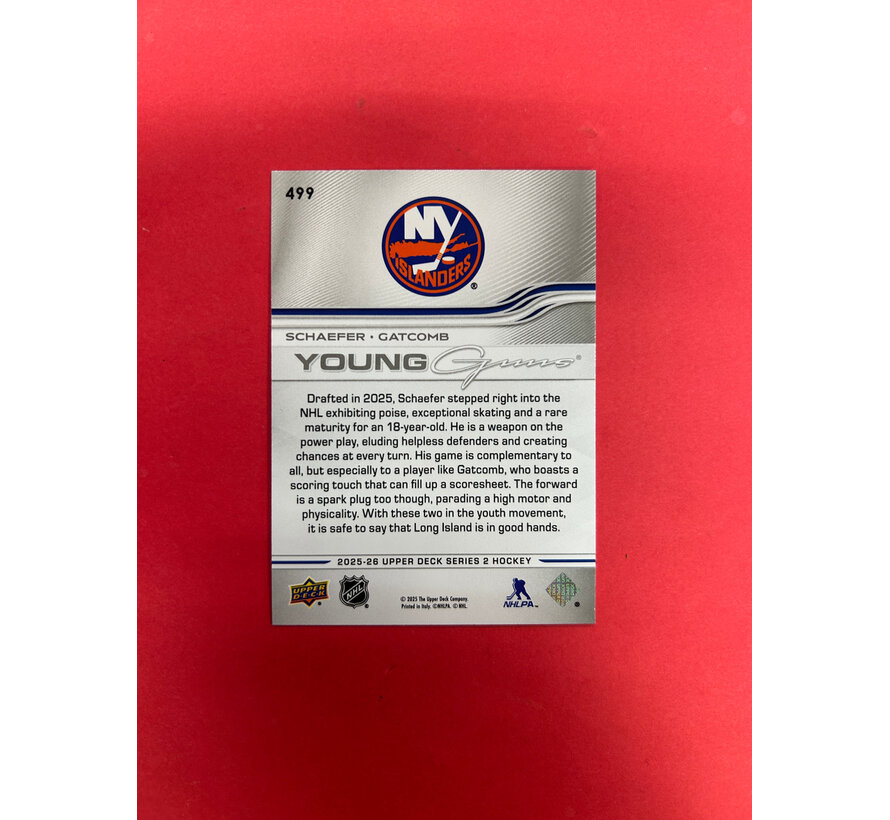 2025-26 UPPER DECK SERIES 2 SCHAEFER / GATCOMB YOUNG GUNS TEAMATES HIGH GLOSS 10/10