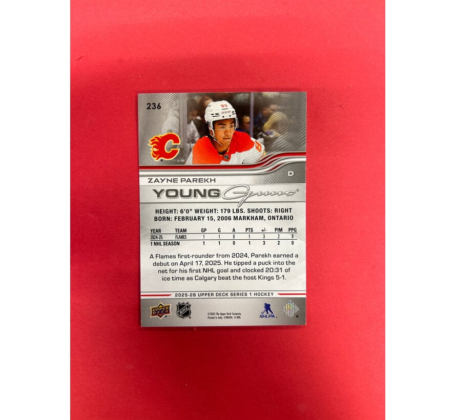 2025-26 UPPER DECK SERIES 1 ZAYNE PAREKH YOUNG GUNS DELUXE /250