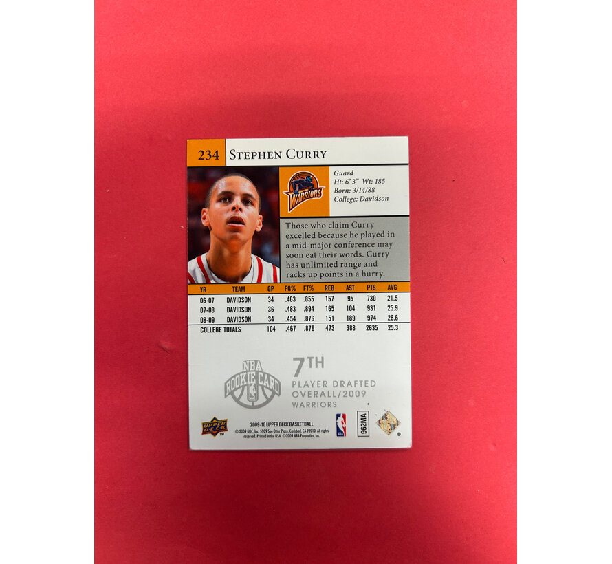 2009-10 UPPER DECK BASKETBALL STEPHEN CURRY STAR ROOKIES NOT MINT