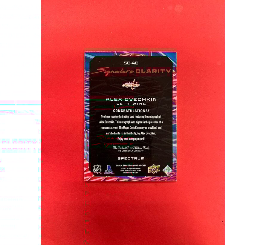 2025-26 UPPER DECK BLACK DIAMOND ALEX OVECHKIN SPARKLING CLARITY AUTOGRAPH SPECTRUM /5