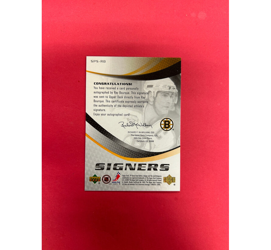 2004 UPPER DECK SP GAME USED SIGNERS RAY BOURQUE AUTOGRAPH