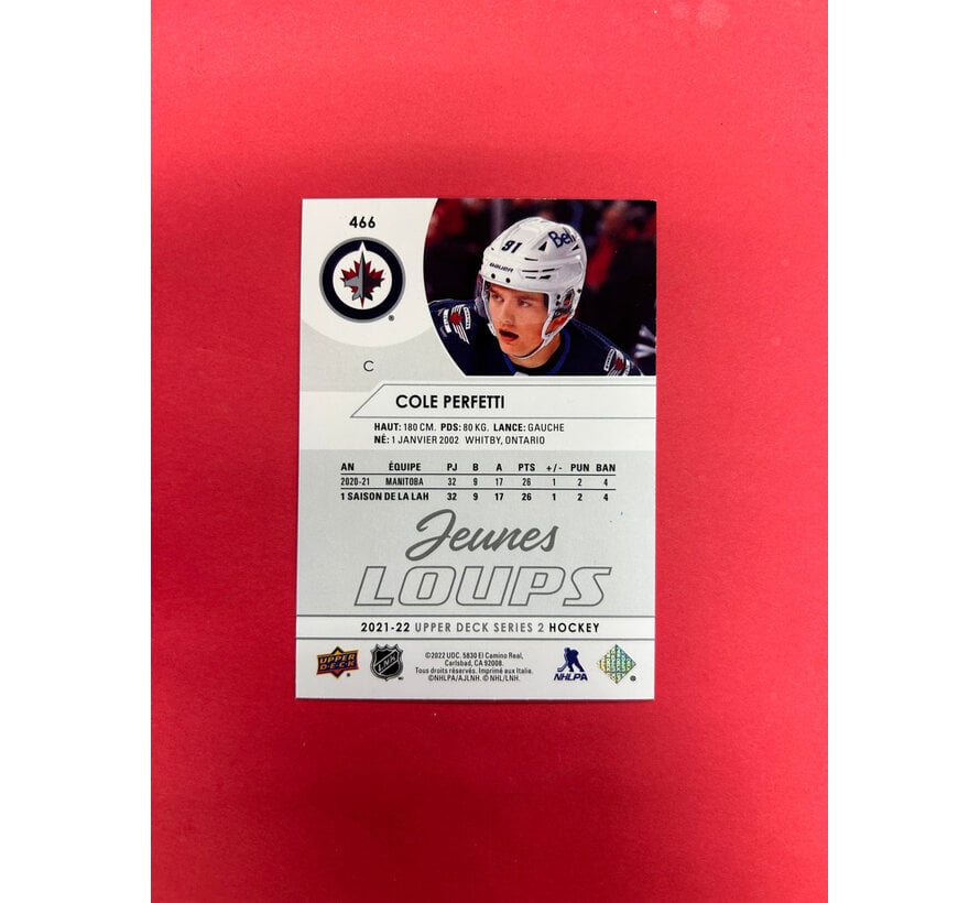 2021-22 UPPER DECK SERIES 2 COLE PERFETTI YOUNG GUNS FRENCH