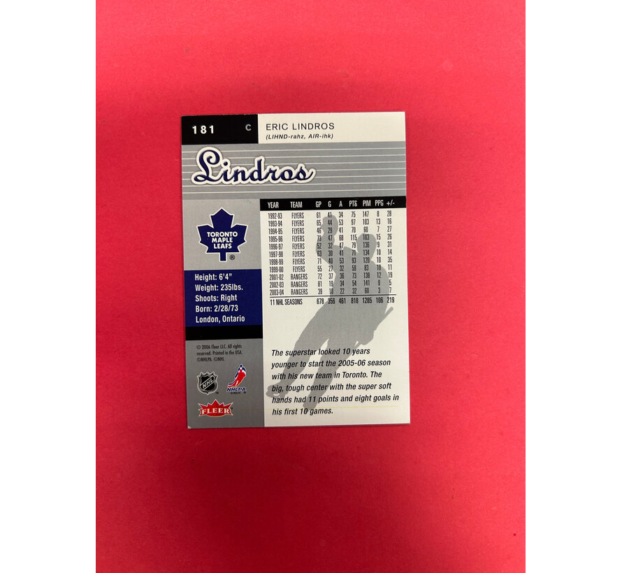 2005-06 FLEER ULTRA ERIC LINDROS AUTOGRAPHED CARD