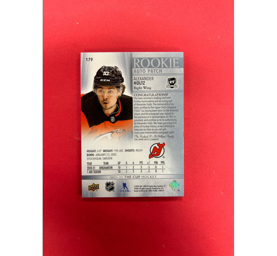 2021-22 UPPER DECK THE CUP ALEXANDER HOLTZ CUP ROOKIE PATCH AUTO /249
