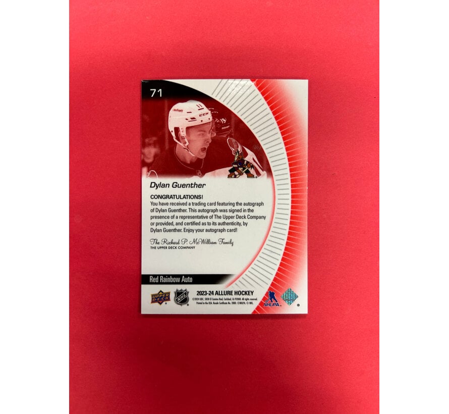 2023-24 UPPER DECK ALLURE DYLAN GUENTHER RED RAINBOW AUTOGRAPH