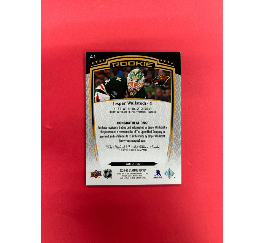 2024-25 UPPER DECK  STATURE JESPER WALLSTEDT ROOKIE AUTO /99