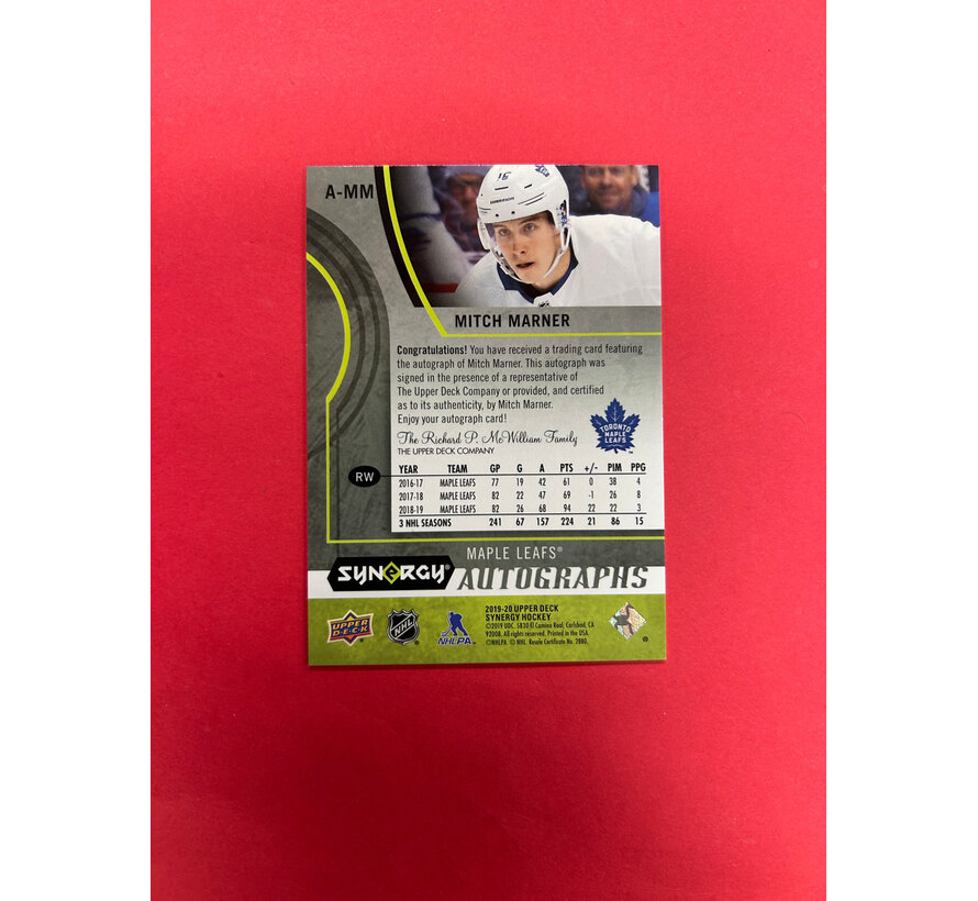 2019-20 UPPER DECK SYNERGY MITCH MARNER AUTOGRAPHS