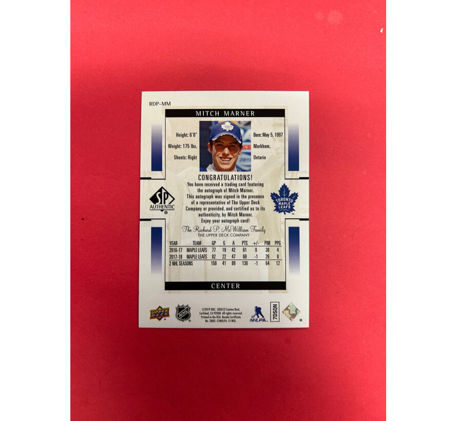 2019-20 SP AUTHENTIC MITCH MARNER ROUND DRAFT PICKS AUTOGRAPH SSP