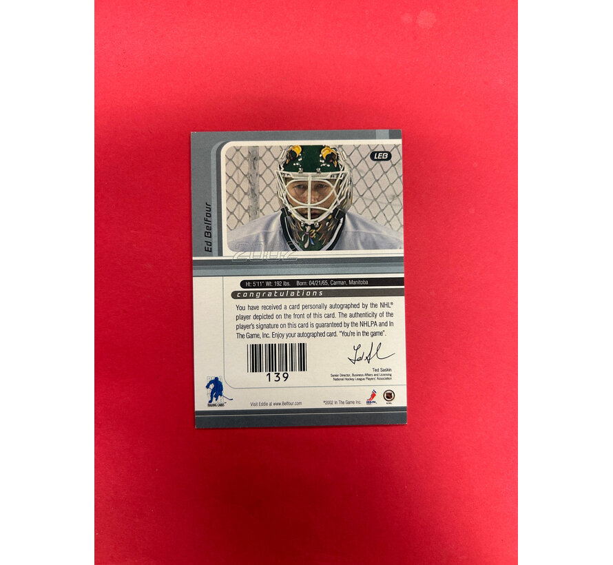 2002 IN THE GAME SIGNATURE SERIES ED BELFOUR VAULT AUTOGRAPH