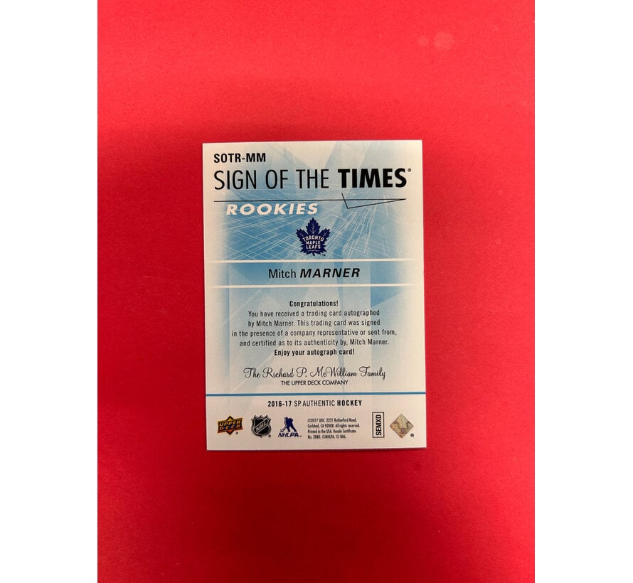 2016-17 SP AUTHENTIC MITCH MARNER SIGN OF THE TIMES ROOKIES /199