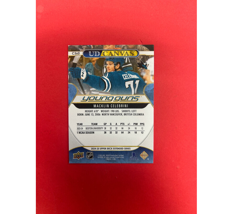 2024-25 UPPER DECK EXTENDED SERIES MACKLIN CELEBRINI YOUNG GUNS CANVAS