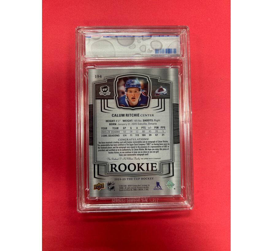 2024-25 UPPER DECK THE CUP CALUM RITCHIE ROOKIE AUTO PATCH /249