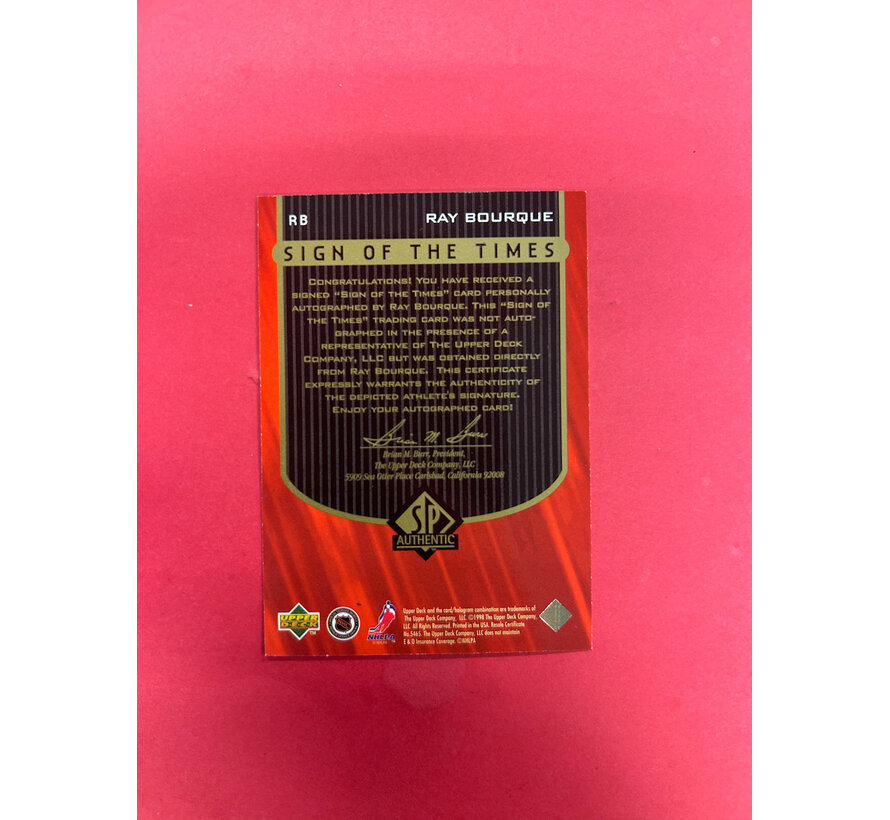 1998 UPPER DECK SP RAY BOURQUE  SIGN OF THE TIMES