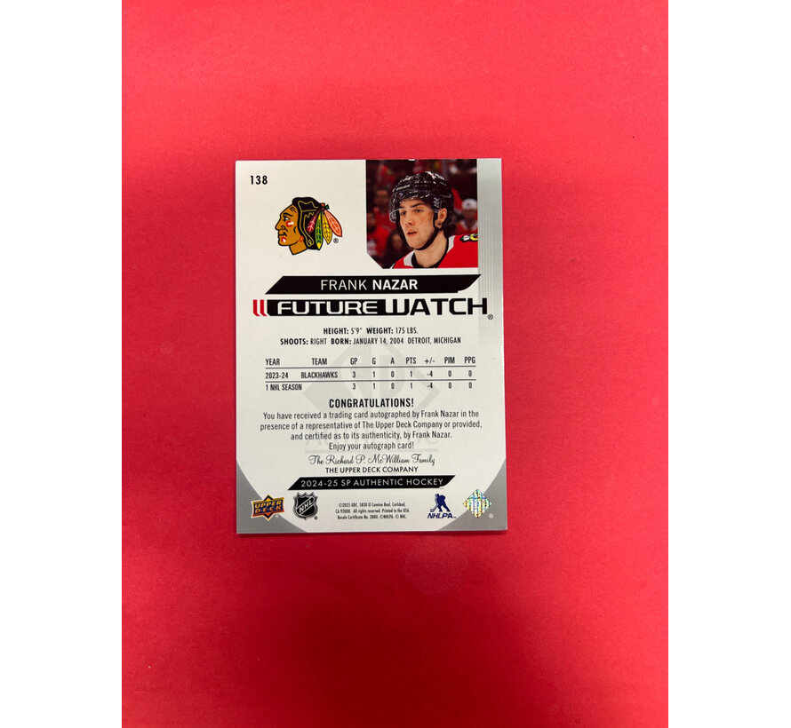 2024-25 SP AUTHENTIC FRANK NAZAR FUTURE WATCH AUTOGRAPH /999 CORNER DING