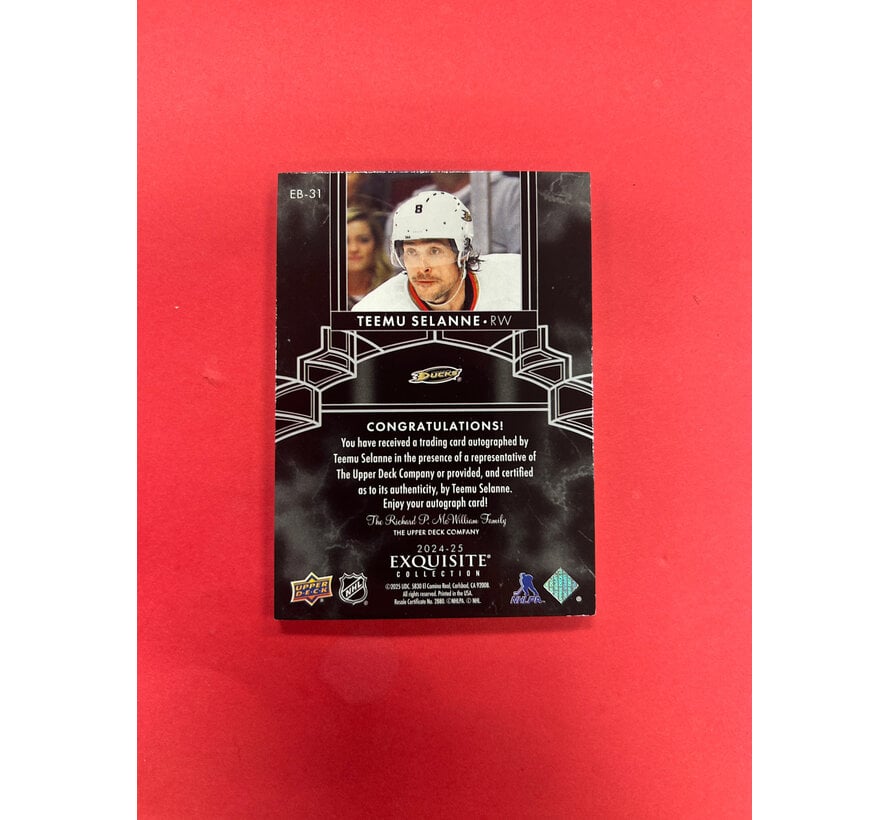 2024-25 UPPER DECK EXQUISITE COLLECTION TEEMU SELANNE GOLD AUTO /25