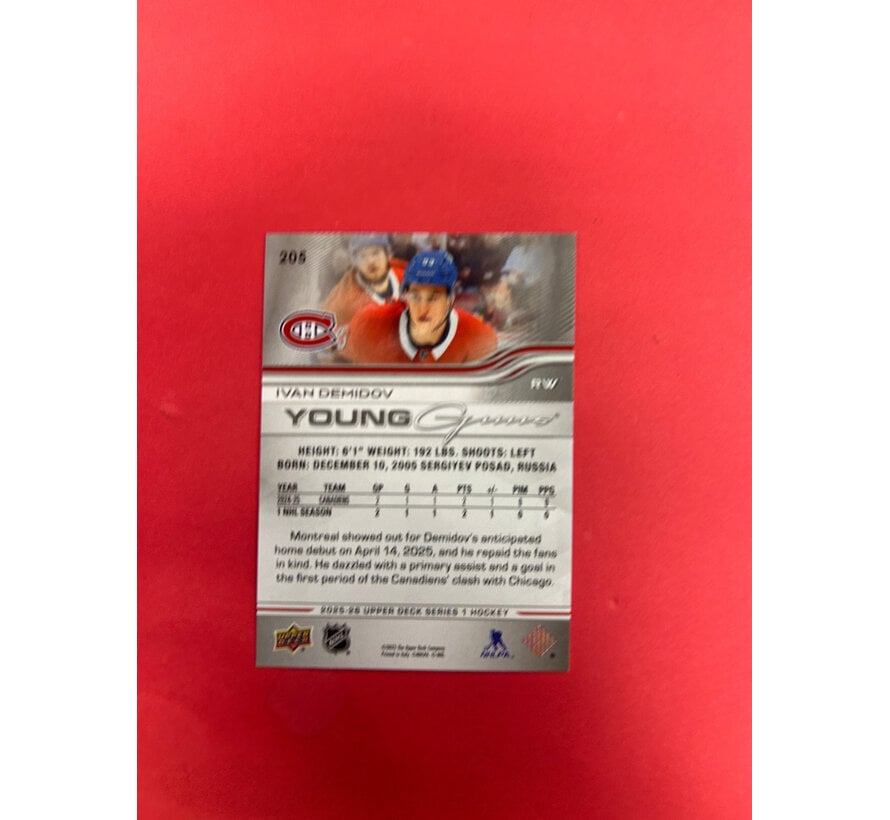 2025-26 UPPER DECK SERIES 1 IVAN DEMIDOV YOUNG GUNS