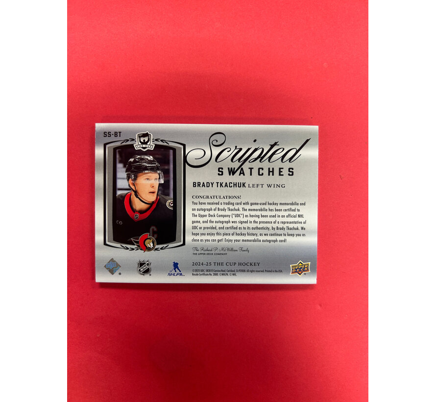 2024-25 UPPER DECK THE CUP BRADY TKACHUK SCRIPTED SWATCHES /50