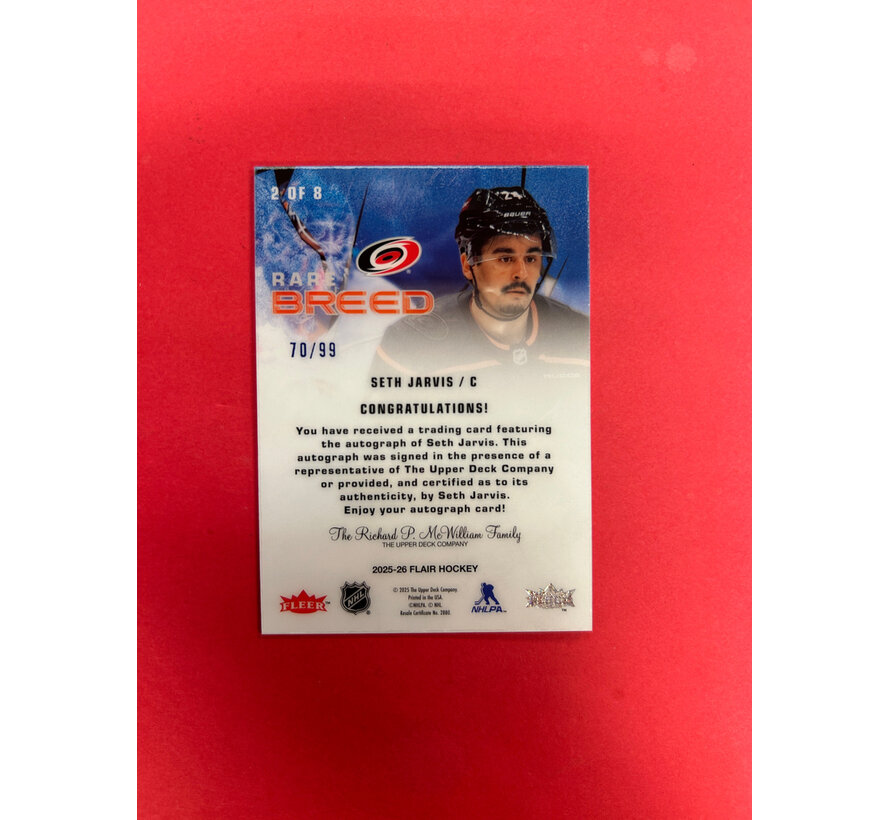 2025-26 UPPER DECK FLAIR SETH JARVIS RARE BREED AUTOGRAPH /99