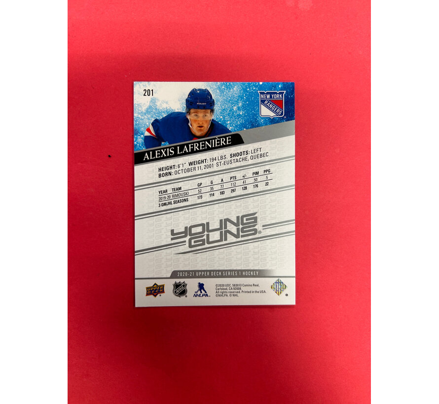2020-21 UPPER DECK SERIES 1 ALEX LAFRENIERE YOUNG GUNS