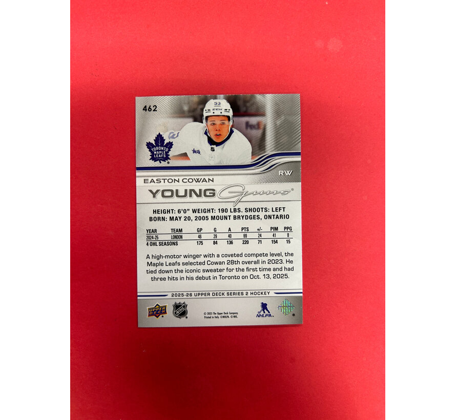 2025-26 UPPER DECK SERIES 2 EASTON COWAN YOUNG GUNS