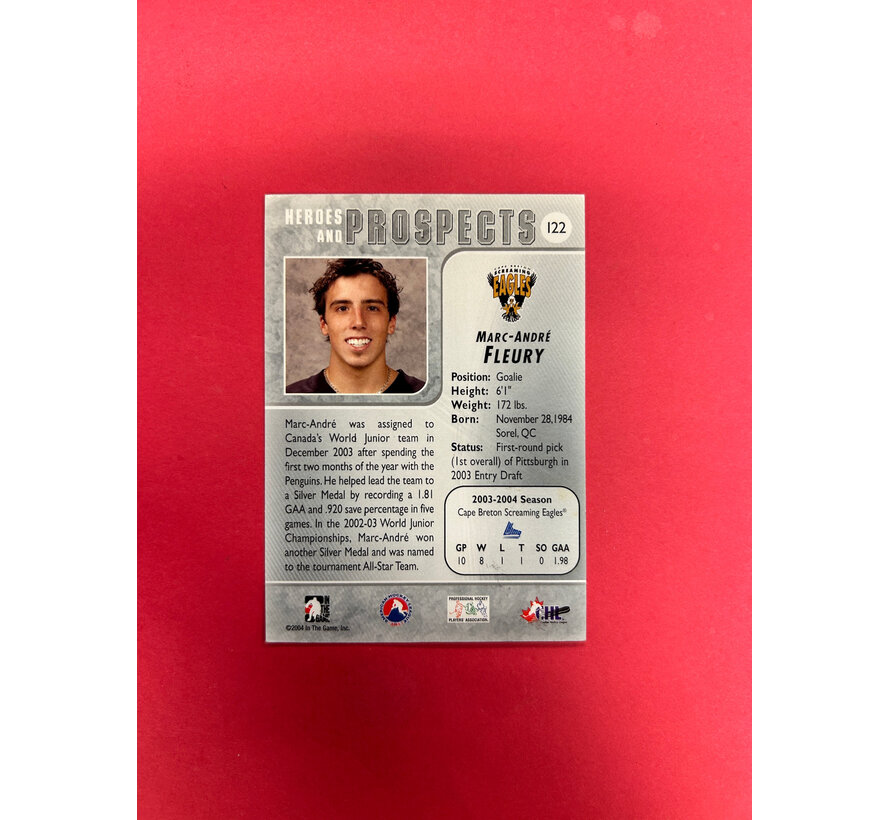 2004-05 IN THE GAME MARC ANDRE FLEURY PROSPECTS IN PERSON AUTO