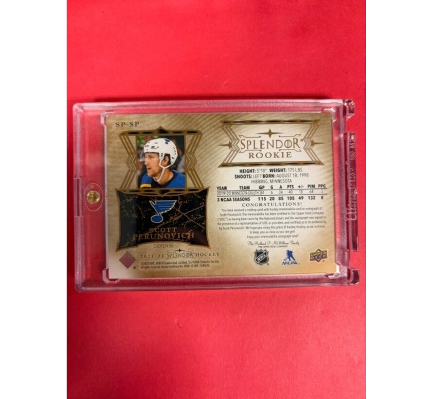 2021-22 SPLENDOR ROOKIE PATCH AUTO SCOTT PERUNOVICH 38/49 #SP-SP