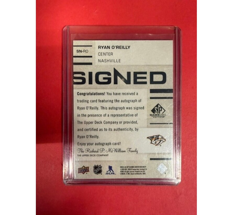 2023-24 SP GAME USED SINED RYAN O'REILLY 1/5 #SN-RO