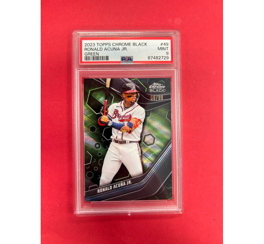 2023 TOPPS CHROME BLACK RONALD ACUNA JR GREEN /99 PSA GRADED 9