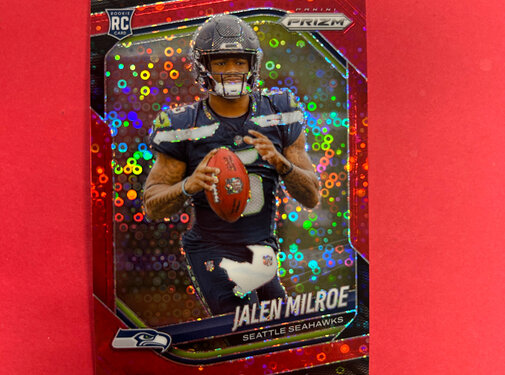 PANINI 2025 PANINI PRIZM JALEN MILROE RED RISCO ROOKIE /99