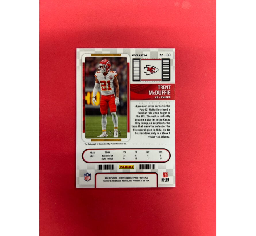 2022 PANINI CONTENDERS TRENT MCDUFFIE ROOKIE AUTO TICKET BLUE /75