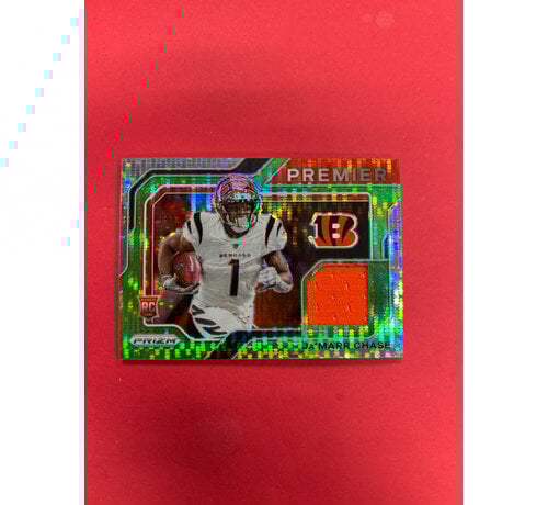 PANINI 2021 PANINI PRIZM JAMARR CHASE PREMIER JERSEYS GREEN PULSAR ROOKIE