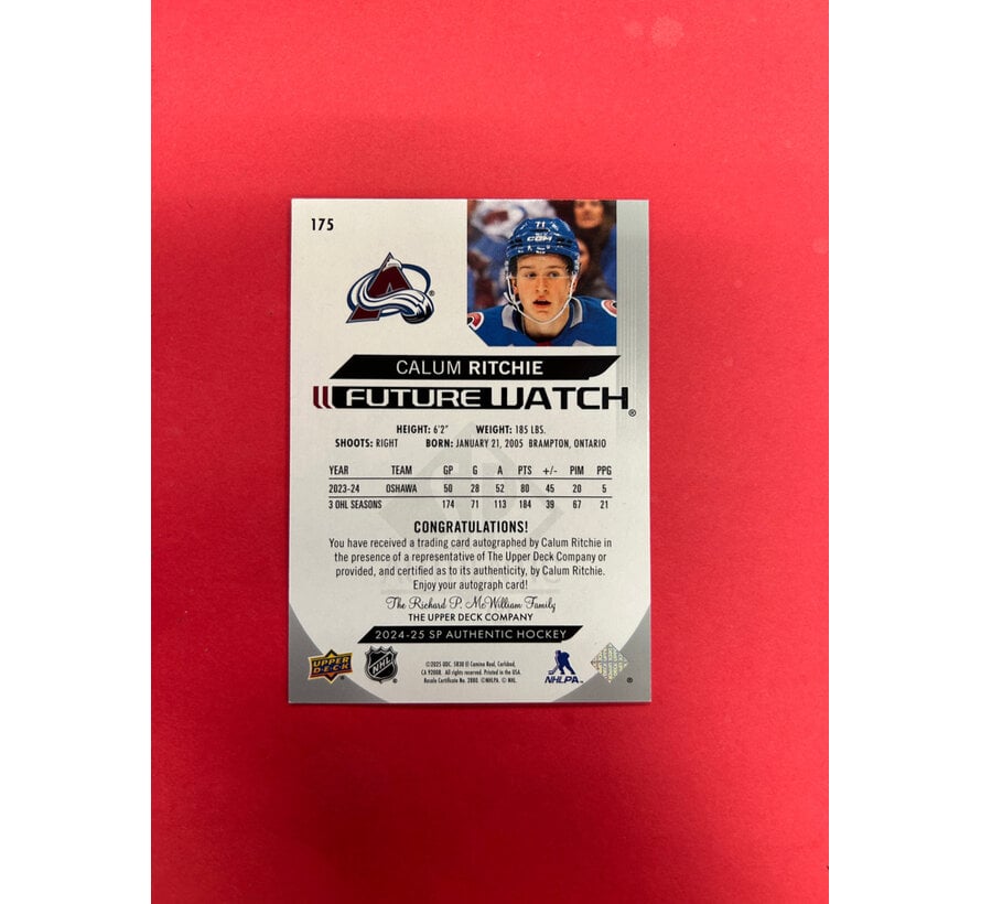 2024-25 SP AUTHENTIC CALUM RITCHIE FUTURE WATCH AUTOGRAPH /999