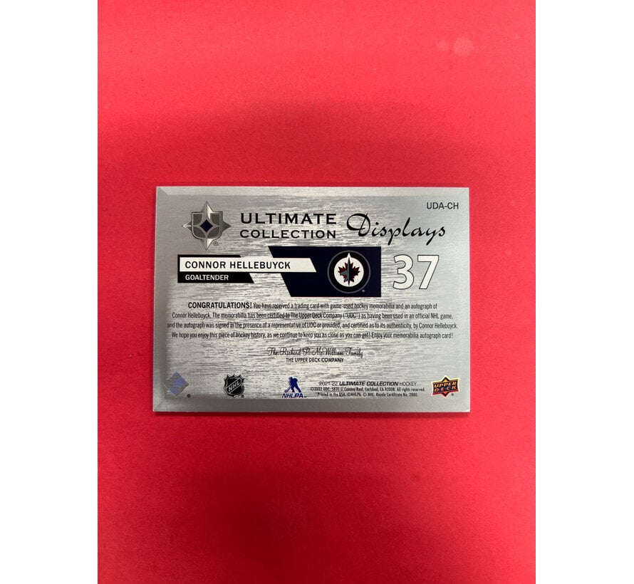 2021-22 UPPER DECK ULTIMATE COLLECTION CONNOR HELLEBUYCK COLLECTION JERSEY AUTO /99