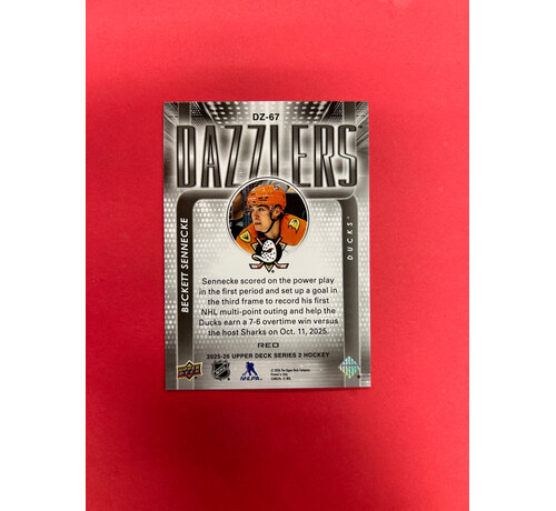UPPER DECK 2025-26 UPPER DECK SERIES 2 BECKETT SENNECKE RED DAZZLER SP