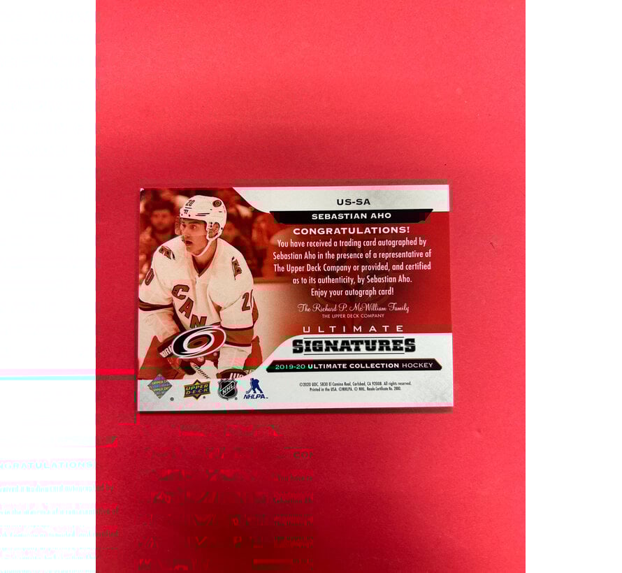 2019-20 UPPER DECK ULTIMATE COLLECTION SEBASTIAN AHO SIGNATURES