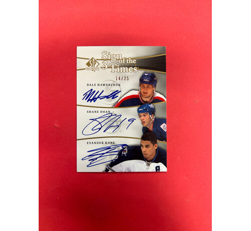 UPPER DECK 2011-12 SP AUTHENTIC SIGN OF THE TIMES TRIPLE HAWERCHUK / DOAN/ KANE /25